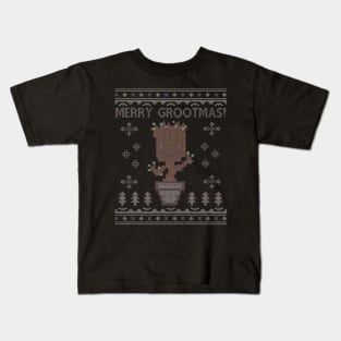 Guardians Of the Galaxy Merry Grootmas Christmas Knit Pattern Kids T-Shirt